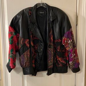 Vintage Pelle Women's Black and Multicolor Leather Jacket